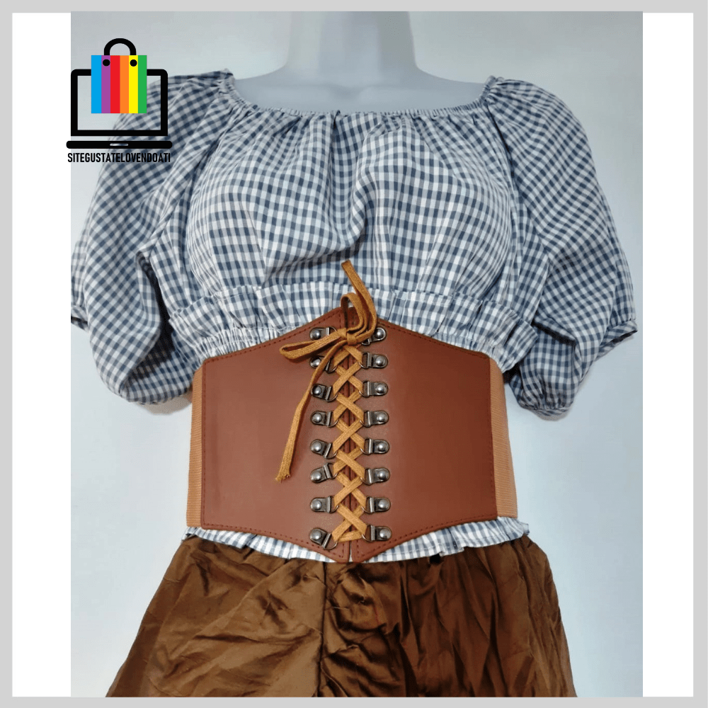 Disfraces-Piratas-Pirata Falda Cafe Blusa Cuadrille-2-min