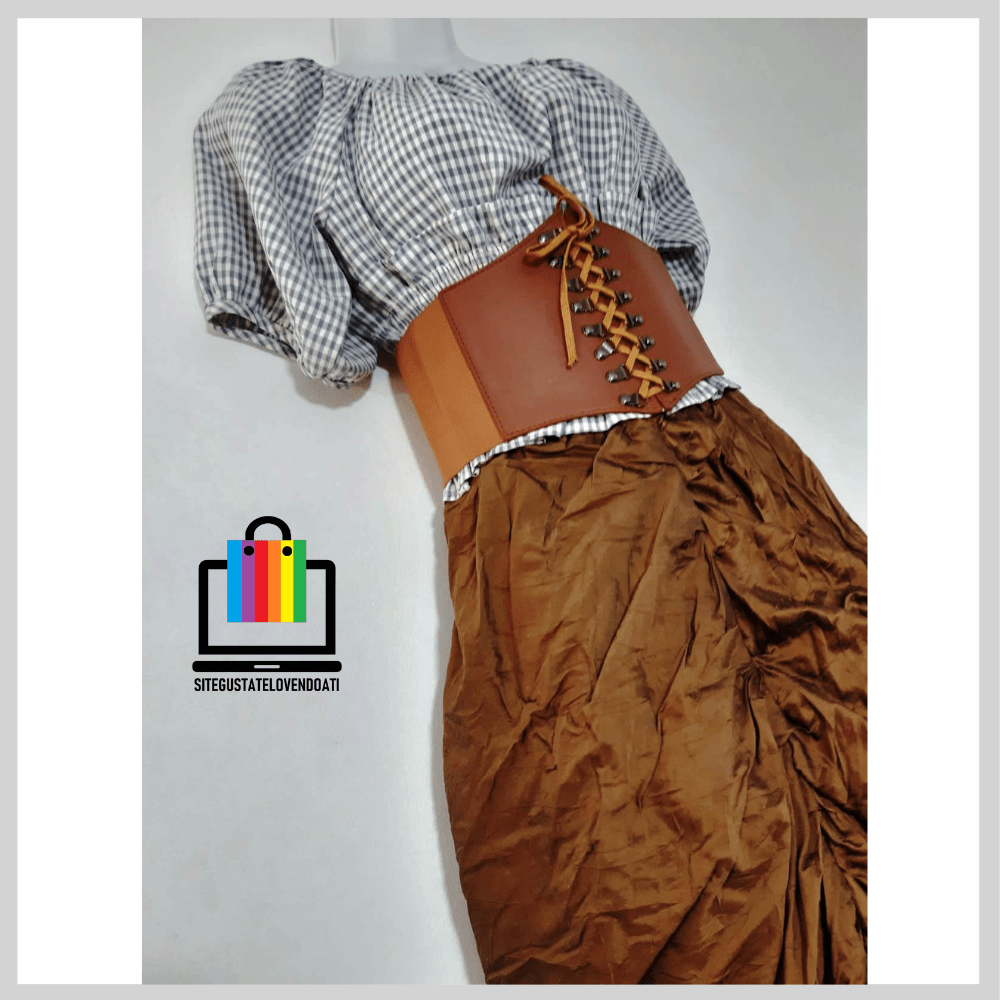 Disfraces-Piratas-Pirata Falda Cafe Blusa Cuadrille-4-min